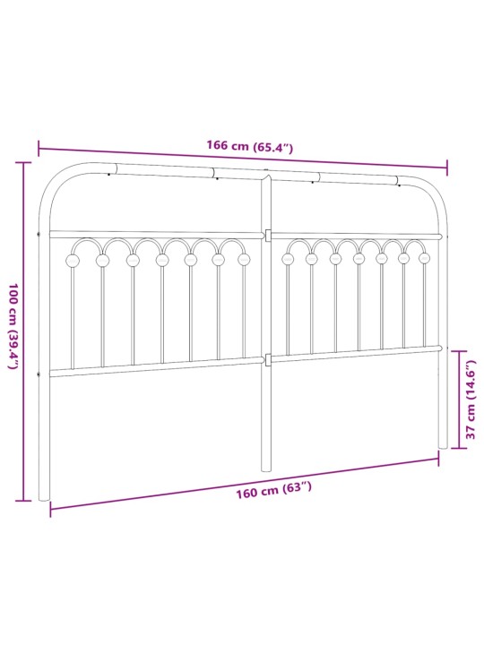 Kovové čelo postele bílé 160 cm