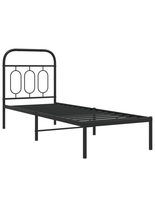 Kovový rám postele s čelem černý 75 x 190 cm