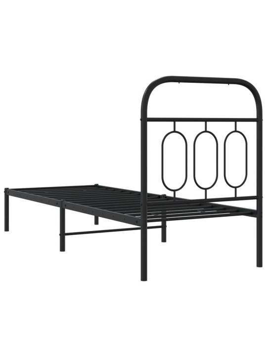 Kovový rám postele s čelem černý 75 x 190 cm