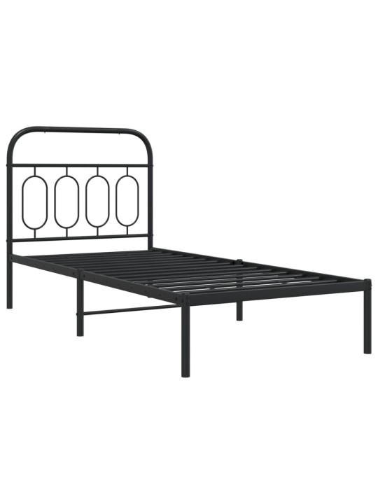 Kovový rám postele s čelem černý 80 x 200 cm