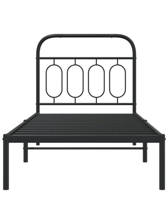 Kovový rám postele s čelem černý 80 x 200 cm