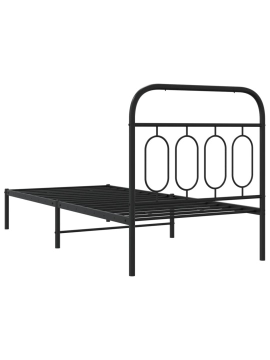 Kovový rám postele s čelem černý 80 x 200 cm