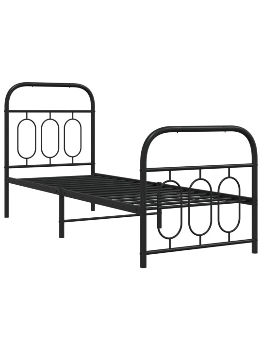 Kovový rám postele s hlavovým a nožním čelem černý 75 x 190 cm