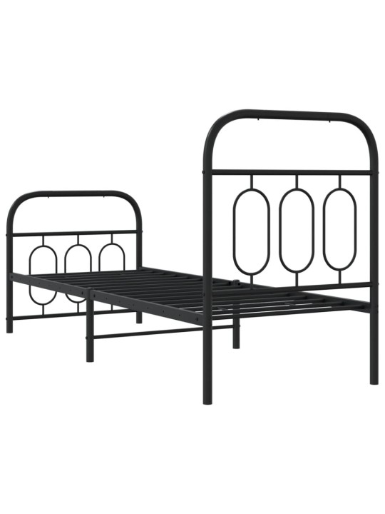 Kovový rám postele s hlavovým a nožním čelem černý 75 x 190 cm