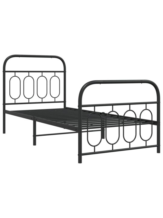 Kovový rám postele s hlavovým a nožním čelem černý 80 x 200 cm
