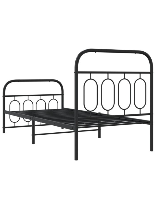 Kovový rám postele s hlavovým a nožním čelem černý 80 x 200 cm