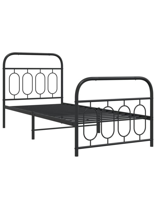 Kovový rám postele s hlavovým a nožním čelem černý 90 x 200 cm