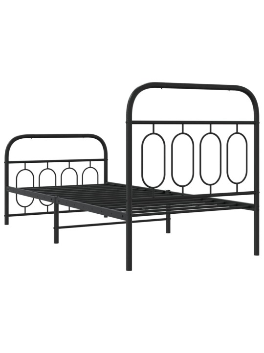 Kovový rám postele s hlavovým a nožním čelem černý 90 x 200 cm