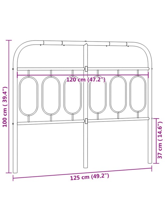 Kovové čelo postele černé 120 cm