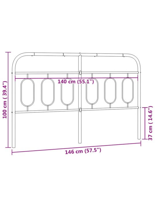 Kovové čelo postele černé 140 cm