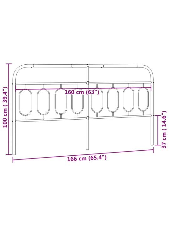 Kovové čelo postele černé 160 cm