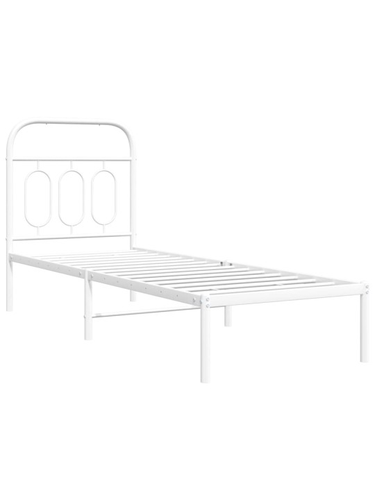 Kovový rám postele bez matrace s čelem bílý 75 x 190 cm