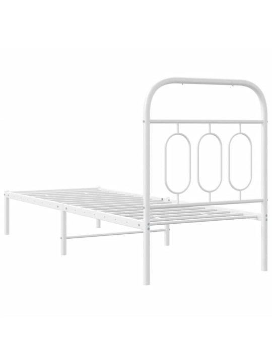 Kovový rám postele bez matrace s čelem bílý 75 x 190 cm
