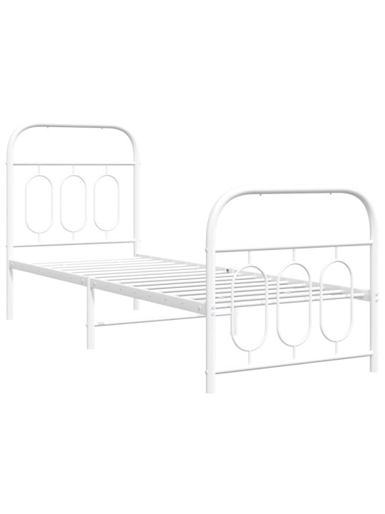 Kovový rám postele s hlavovým a nožním čelem bílý 75 x 190 cm
