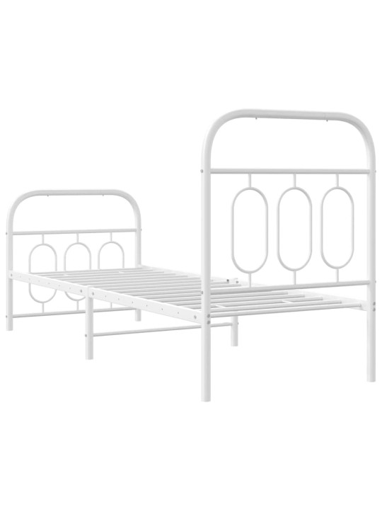 Kovový rám postele s hlavovým a nožním čelem bílý 75 x 190 cm