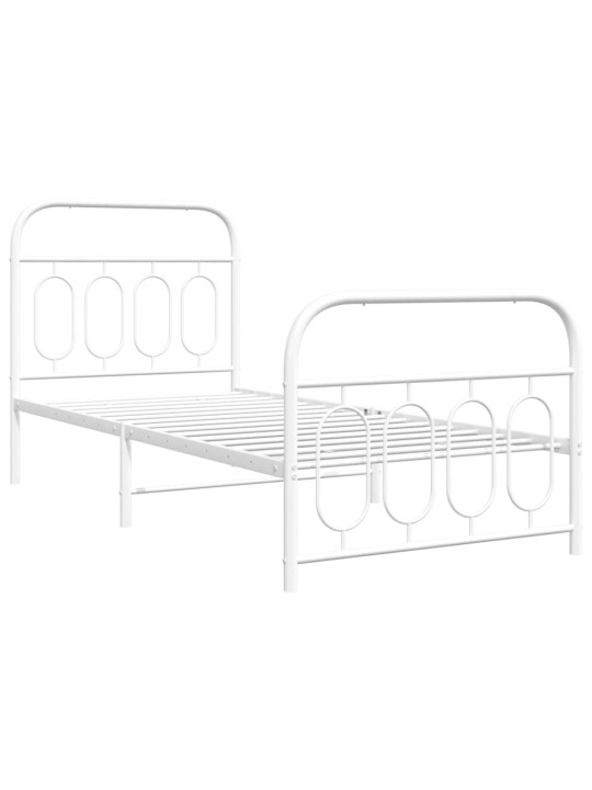Kovový rám postele s hlavovým a nožním čelem bílý 90 x 200 cm