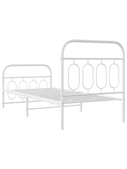 Kovový rám postele s hlavovým a nožním čelem bílý 90 x 200 cm