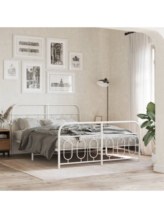 Kovový rám postele s hlavovým a nožním čelem bílý 140 x 200 cm