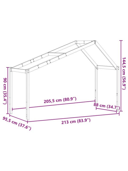 Střecha na dětskou postel hnědá 213x95,5x144,5 cm borové dřevo
