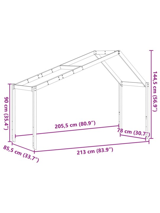 Střecha na dětskou postel 213x85,5x144,5 cm masivní borovice