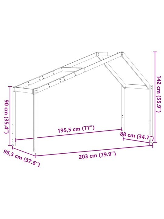 Střecha na dětskou postel 203x95,5x142 cm masivní borové dřevo