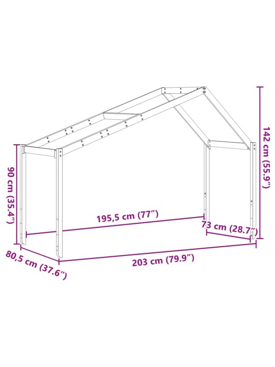 Střecha na dětskou postel 203x80,5x142 cm masivní borové dřevo