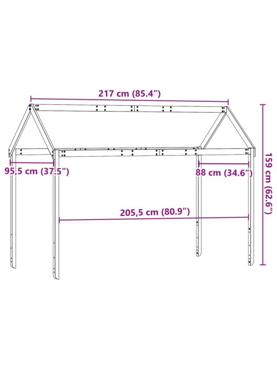 Střecha na dětskou postel 217x95,5x159 cm masivní borové dřevo