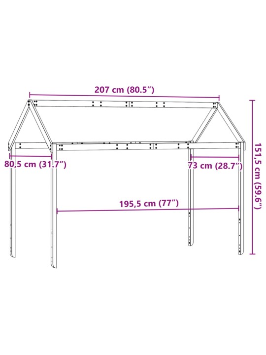 Střecha na dětskou postel 207x80,5x151,5 cm masivní borovice