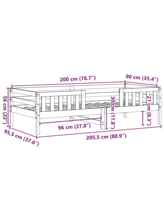 Postel bez matrace bílá 90 x 200 cm masivní borovice