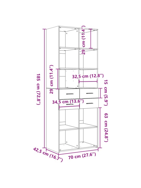 Skříň highboard šedá sonoma 70 x 42,5 x 185 cm kompozitní dřevo