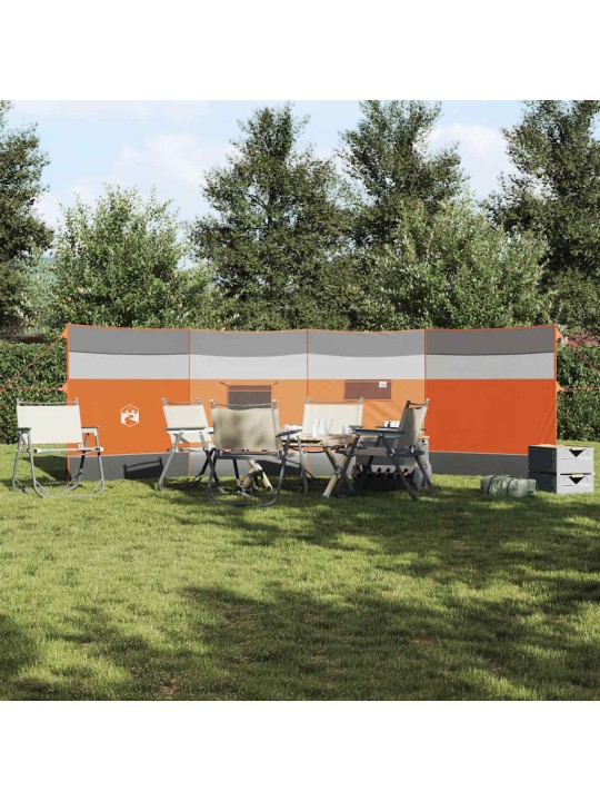 Kempingový větrolam šedý a oranžový 510x153 cm nepromokavá