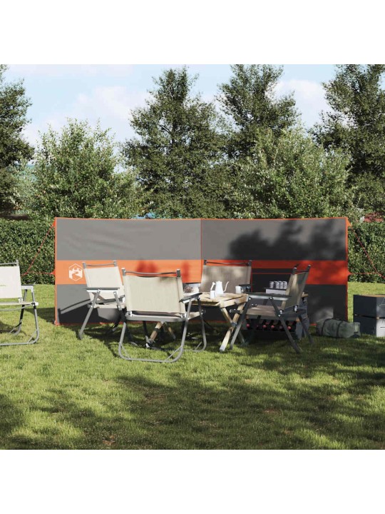 Kempingový větrolam šedý a oranžový 344x120 cm nepromokavá