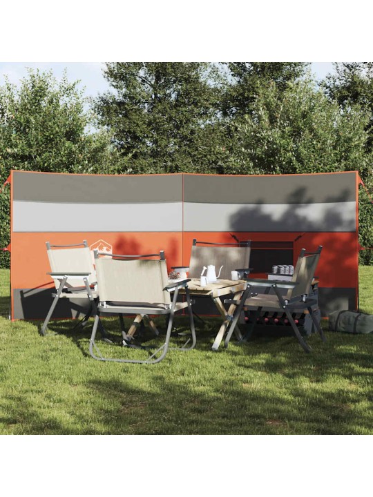 Kempingový větrolam šedý a oranžový 340x130 cm vodotěsný
