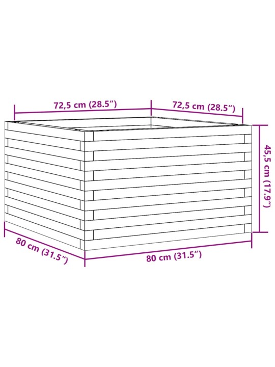 Zahradní truhlík bílý 80 x 80 x 45,5 cm masivní borové dřevo