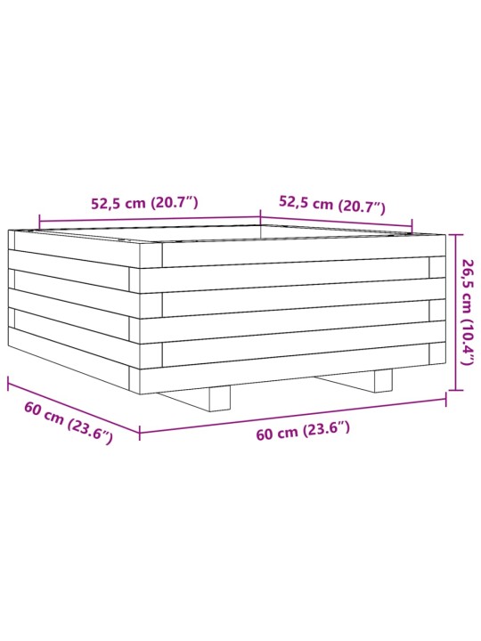 Zahradní truhlík 60 x 60 x 26,5 cm masivní borové dřevo
