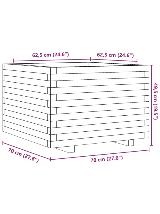 Zahradní truhlík bílý 70 x 70 x 49,5 cm masivní borové dřevo