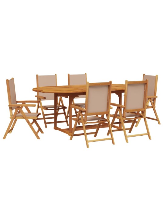 7dílný zahradní jídelní set taupe textil a masivní dřevo