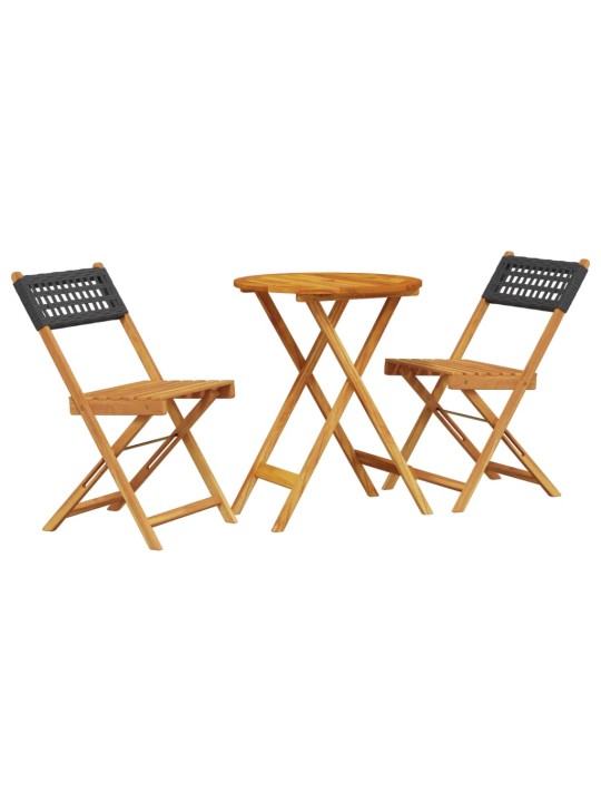 3dílný bistro set černý polyratan a masivní dřevo