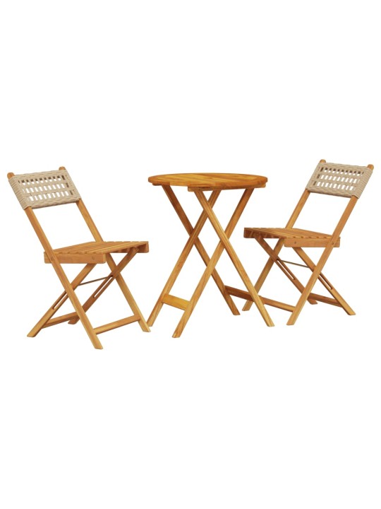 3dílný bistro set béžový polyratan a masivní dřevo