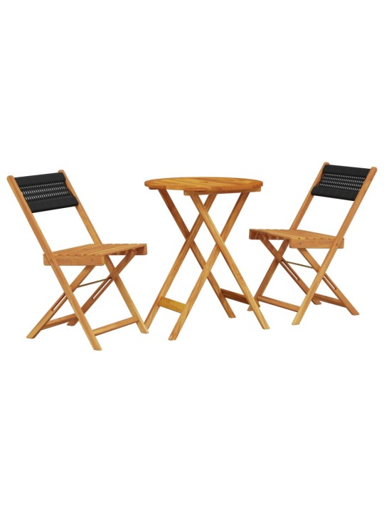 3dílný bistro set černý polypropylen a masivní dřevo