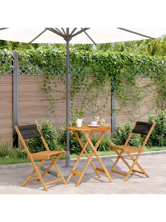 3dílný bistro set černý polypropylen a masivní dřevo