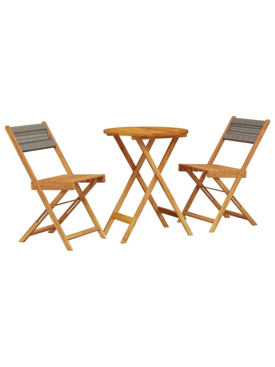 3dílný bistro set šedý polypropylen a masivní dřevo