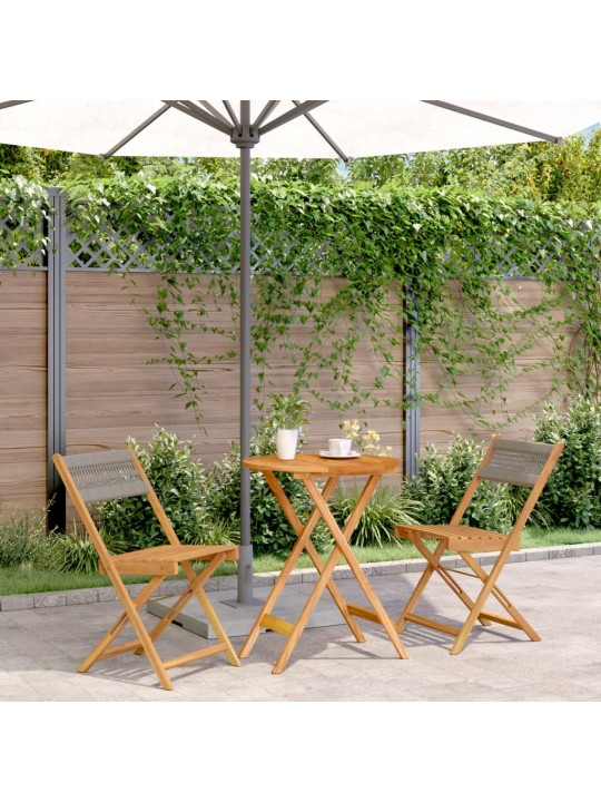 3dílný bistro set šedý polypropylen a masivní dřevo
