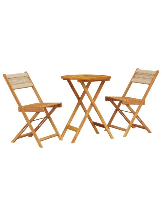 3dílný bistro set béžový polypropylen a masivní dřevo