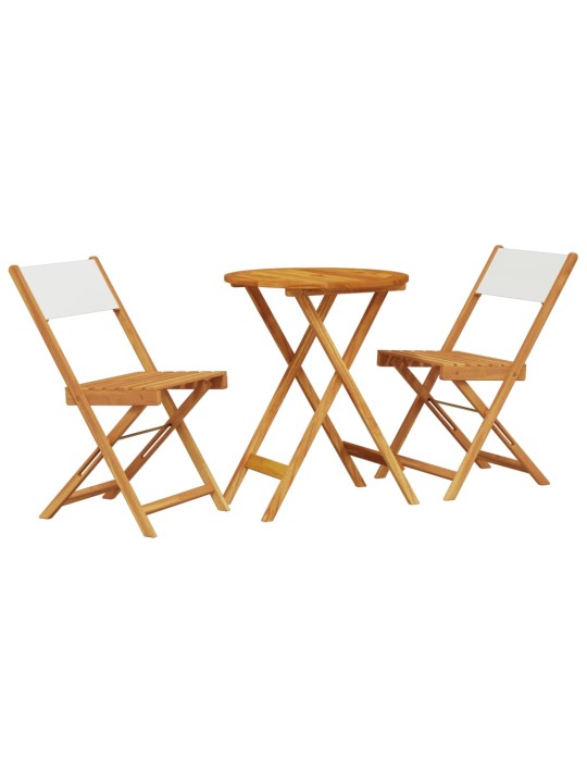 3dílný bistro set krémově bílý textil a masivní dřevo