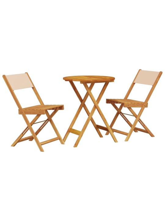3dílný bistro set béžový textil a masivní dřevo