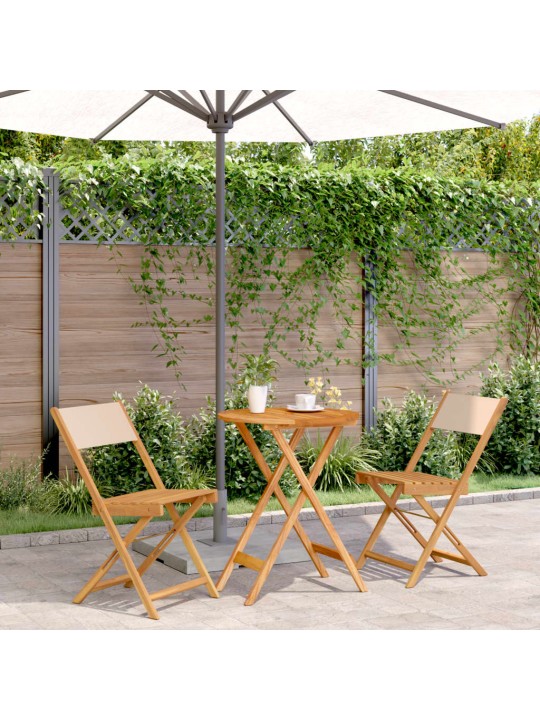 3dílný bistro set béžový textil a masivní dřevo