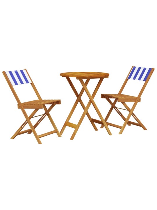 3dílný bistro set modrý a bílý textil a masivní dřevo
