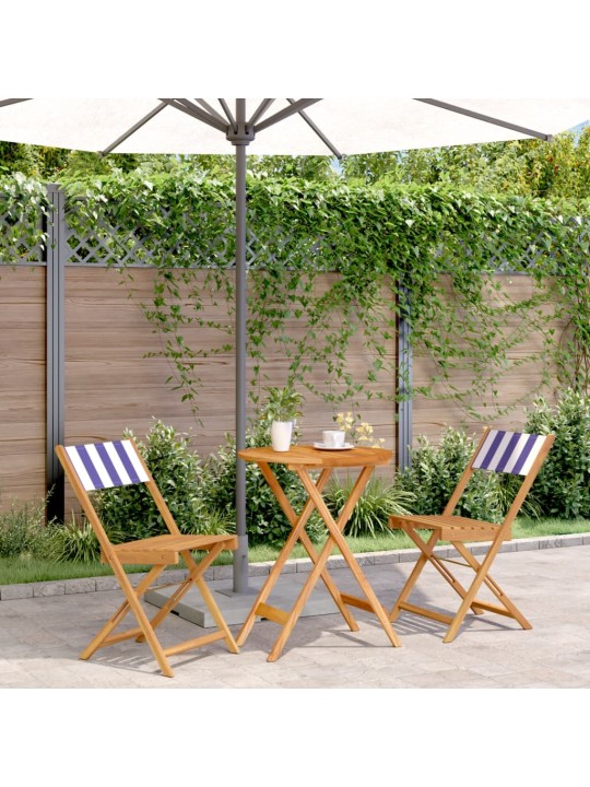 3dílný bistro set modrý a bílý textil a masivní dřevo
