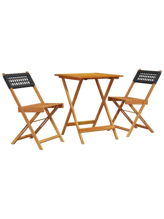 3dílný bistro set černý polyratan a masivní dřevo